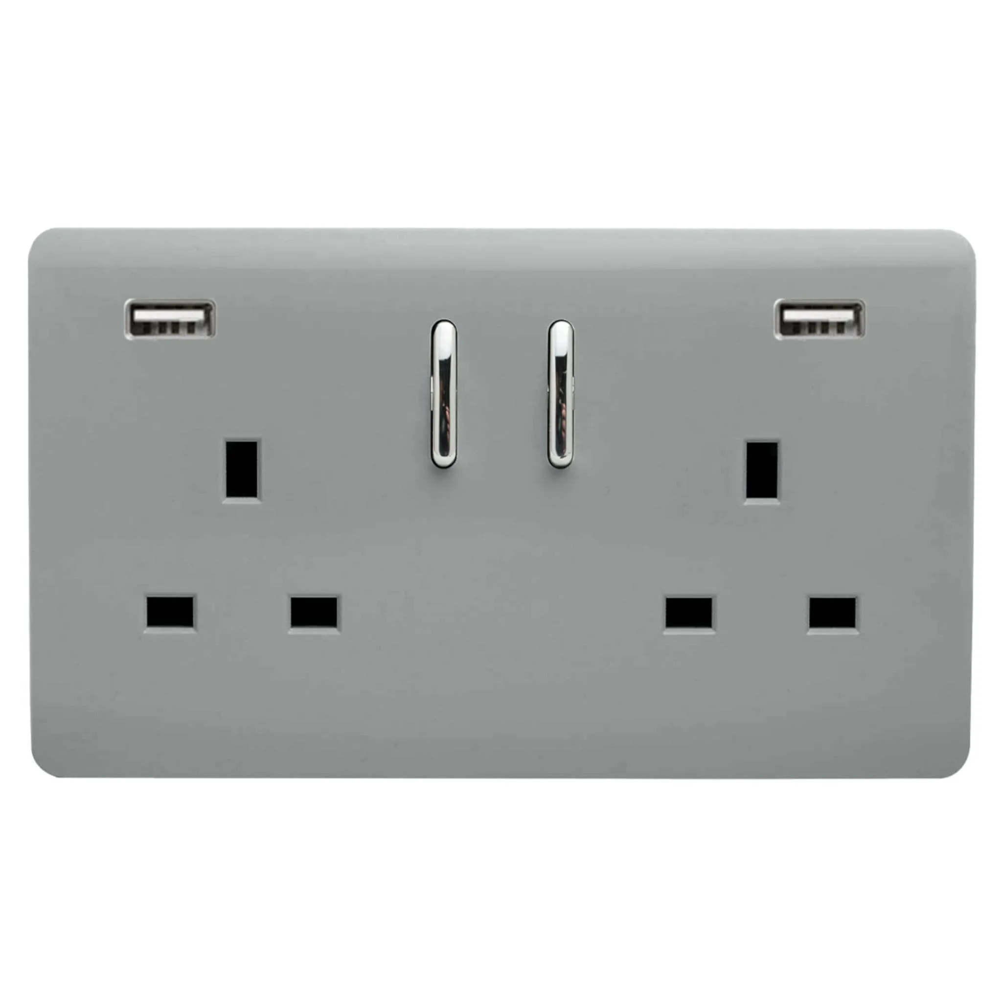 2 Gang 13Amp Short S/W Double Socket With 2x3.1Mah USB Platinum Silver